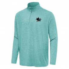 San Jose Sharks Antigua Heather Aqua Hunk Quarter-Zip Top San Jose Sharks Antigua Heather Aqua Hunk Quarter-Zip Top