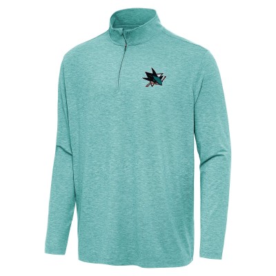 San Jose Sharks Antigua Heather Aqua Hunk Quarter-Zip Top