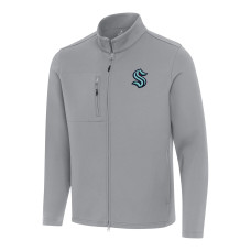 Seattle Kraken Antigua Gray Objection Double-Peached Full-Zip Jacket