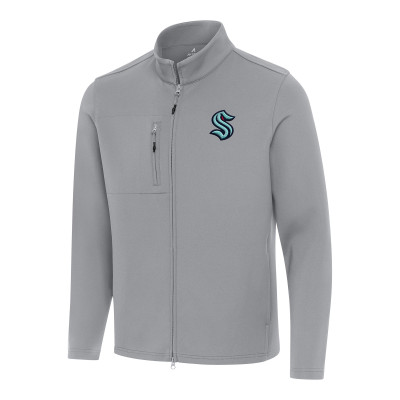 Seattle Kraken Antigua Gray Objection Double-Peached Full-Zip Jacket