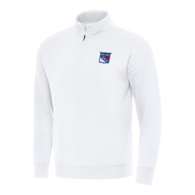 Кофта на короткой молнии New York Rangers Antigua White Victory Quarter-Zip Mock
