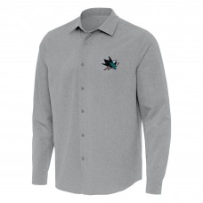 San Jose Sharks Antigua Gray Exposure Woven Long Sleeve Button-Up Shirt