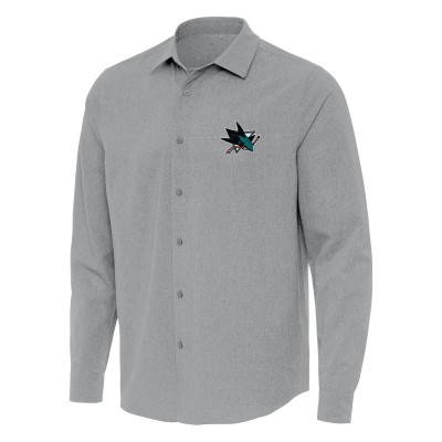 San Jose Sharks Antigua Gray Exposure Woven Long Sleeve Button-Up Shirt