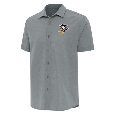 Pittsburgh Penguins Antigua Gray Activate Woven Short Sleeve Button-Up Shirt