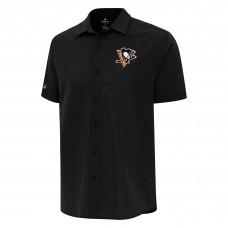 Рубашка с коротким рукавом Pittsburgh Penguins Antigua Black Activate Woven