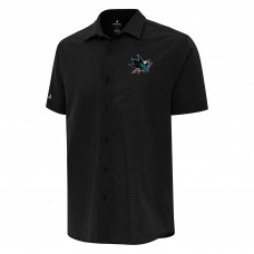 San Jose Sharks Antigua Black Activate Woven Short Sleeve Button-Up Shirt San Jose Sharks Antigua Black Activate Woven Short Sleeve Button-Up Shirt