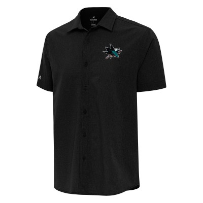 San Jose Sharks Antigua Black Activate Woven Short Sleeve Button-Up Shirt