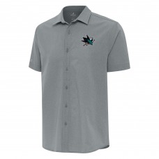San Jose Sharks Antigua Gray Activate Woven Short Sleeve Button-Up Shirt San Jose Sharks Antigua Gray Activate Woven Short Sleeve Button-Up Shirt