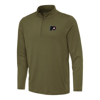 Philadelphia Flyers Antigua Olive Reprocess Quarter-Zip Top