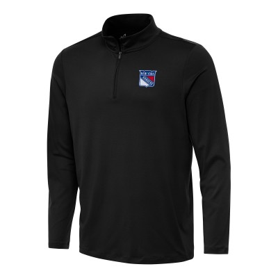 New York Rangers Antigua Black Reprocess Quarter-Zip Top