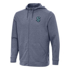Seattle Kraken Antigua Heather Navy Effortless Full-Zip Hoodie Jacket