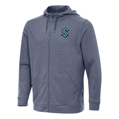 Seattle Kraken Antigua Heather Navy Effortless Full-Zip Hoodie Jacket