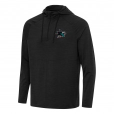 San Jose Sharks Antigua Heather Black Spikes Quarter-Zip Hoodie San Jose Sharks Antigua Heather Black Spikes Quarter-Zip Hoodie