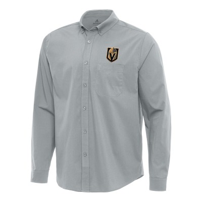 Vegas Golden Knights Antigua Flight Woven Tri-Blend Long Sleeve Button-Down Shirt - Gray