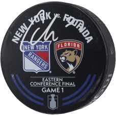 Carter Verhaeghe Florida Panthers Autographed Fanatics Authentic Practice-Used Warm-Up Puck from Game 5 of the Eastern Conference Finals during the 2024 Stanley Cup Playoffs vs. New York Rangers