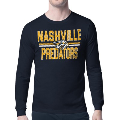 Nashville Predators Starter Navy Mesh Look Team Name Long Sleeve T-Shirt