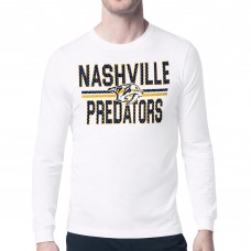 Nashville Predators Starter White Mesh Look Team Name Long Sleeve T-Shirt