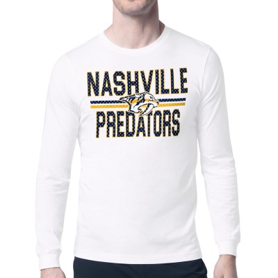 Nashville Predators Starter White Mesh Look Team Name Long Sleeve T-Shirt