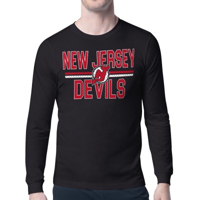 Футболка с длинным рукавом New Jersey Devils Starter Black Mesh Look Team Name