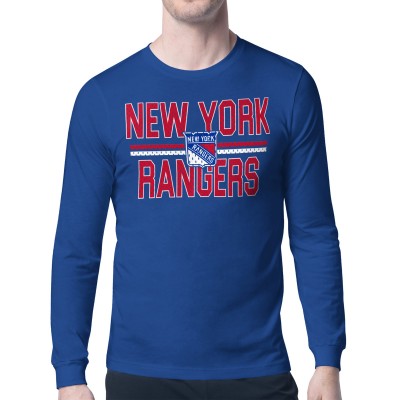 New York Rangers Starter Blue Mesh Look Team Name Long Sleeve T-Shirt