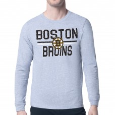 Футболка с длинным рукавом Boston Bruins Starter Heather Gray Mesh Look Team Name Logo