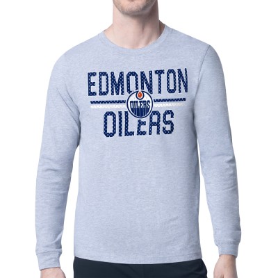 Футболка с длинным рукавом Edmonton Oilers Starter Heather Gray Mesh Look Team Name Logo