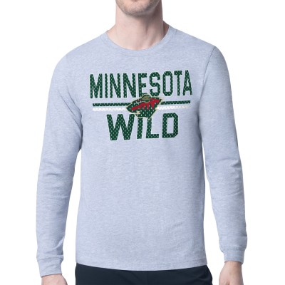 Футболка с длинным рукавом Minnesota Wild Starter Heather Gray Mesh Look Team Name Logo