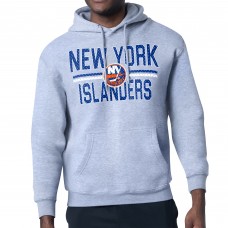New York Islanders Starter Heather Gray Mesh Look Team Name Logo Tri-Blend Pullover Hoodie