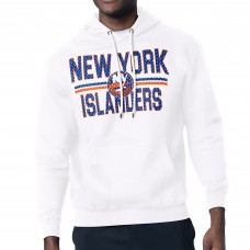 New York Islanders Starter White Mesh Look Team Name Logo Tri-Blend Pullover Hoodie