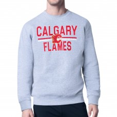 Calgary Flames Starter Heather Gray Mesh Look Team Name Logo Pullover Sweatshirt