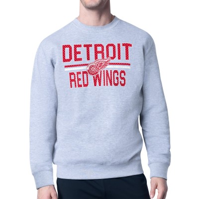 Detroit Red Wings Starter Heather Gray Mesh Look Team Name Logo Pullover Sweatshirt