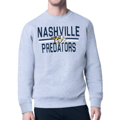 Nashville Predators Starter Heather Gray Mesh Look Team Name Logo Pullover Sweatshirt