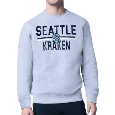 Seattle Kraken Starter Heather Gray Mesh Look Team Name Logo Pullover Sweatshirt