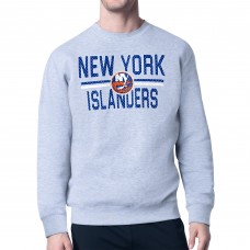 New York Islanders Starter Heather Gray Mesh Look Team Name Logo Pullover Sweatshirt