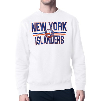 New York Islanders Starter White Mesh Look Team Name Logo Pullover Sweatshirt