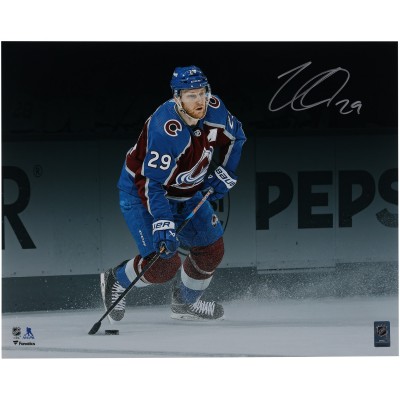 Nathan MacKinnon Colorado Avalanche Autographed Fanatics Authentic 16 x 20 Burgundy Jersey Spotlight Photograph