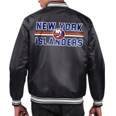New York Islanders Starter Black Printed Team Logo Satin Varsity Full-Snap Jacket