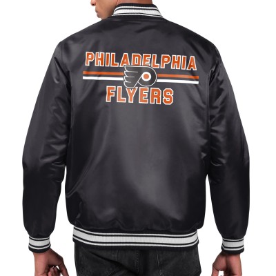 Philadelphia Flyers Starter Black Printed Team Logo Satin Varsity Full-Snap Jacket