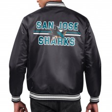 San Jose Sharks Starter Black Printed Team Logo Satin Varsity Full-Snap Jacket