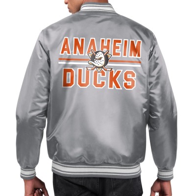 Бомбер Anaheim Ducks Starter Gray Printed Team Logo Satin Varsity