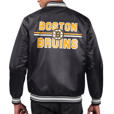 Boston Bruins Starter Black Printed Team Logo Satin Varsity Full-Snap Jacket