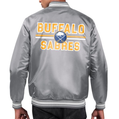 Бомбер Buffalo Sabres Starter Gray Printed Team Logo Satin Varsity