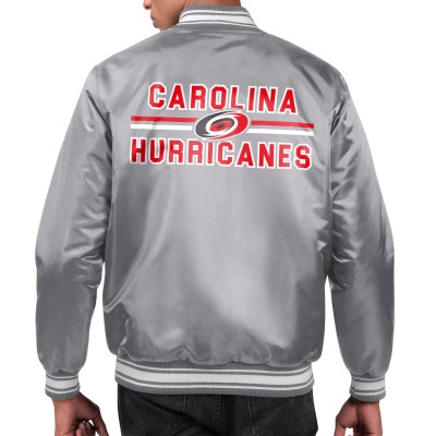 Куртка на кнопках Carolina Hurricanes Starter Gray Printed Team Logo Satin Varsity