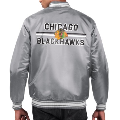 Бомбер Chicago Blackhawks Starter Printed Team Logo Satin Varsity - Gray