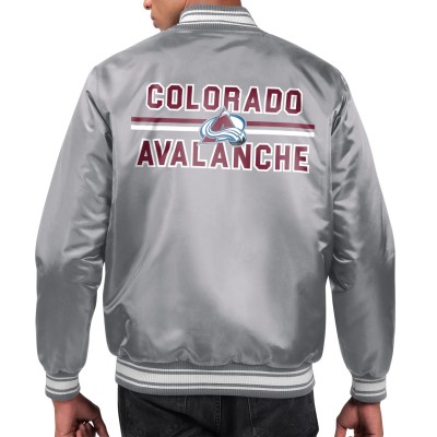 Colorado Avalanche Starter Gray Printed Team Logo Satin Varsity Full-Snap Jacket