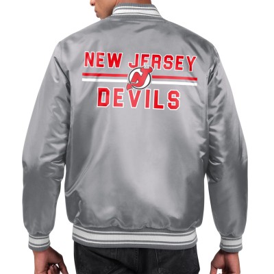 New Jersey Devils Starter Gray Printed Team Logo Satin Varsity Full-Snap Jacket