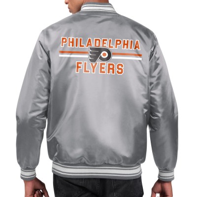 Philadelphia Flyers Starter Gray Printed Team Logo Satin Varsity Full-Snap Jacket