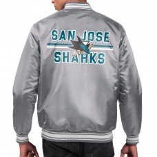 San Jose Sharks Starter Gray Printed Team Logo Satin Varsity Full-Snap Jacket San Jose Sharks Starter Gray Printed Team Logo Satin Varsity Full-Snap Jacket