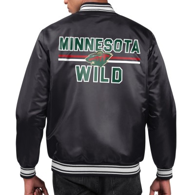 Minnesota Wild Starter Black Printed Team Logo Satin Varsity Full-Snap Jacket