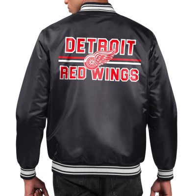 Detroit Red Wings Starter Black Printed Team Logo Satin Varsity Full-Snap Jacket